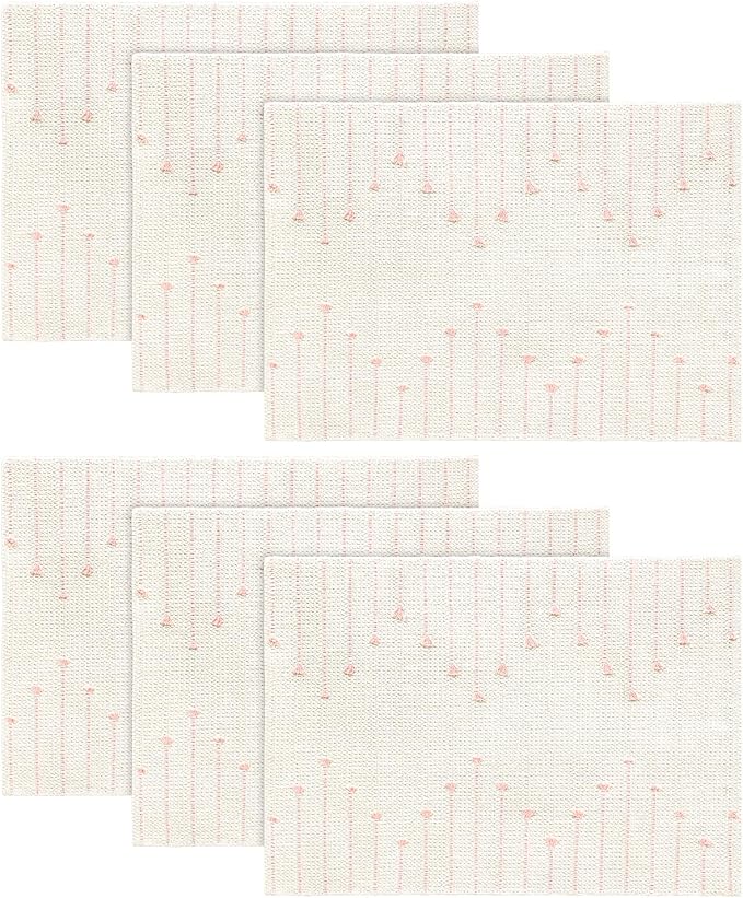 Artoid Mode Pink Farmhouse Woven Rustic Placemats Set of 6,12x18 Seasonal Holiday Macrame Burlap Kitchen Dining Table Decoration for Home Party Decor