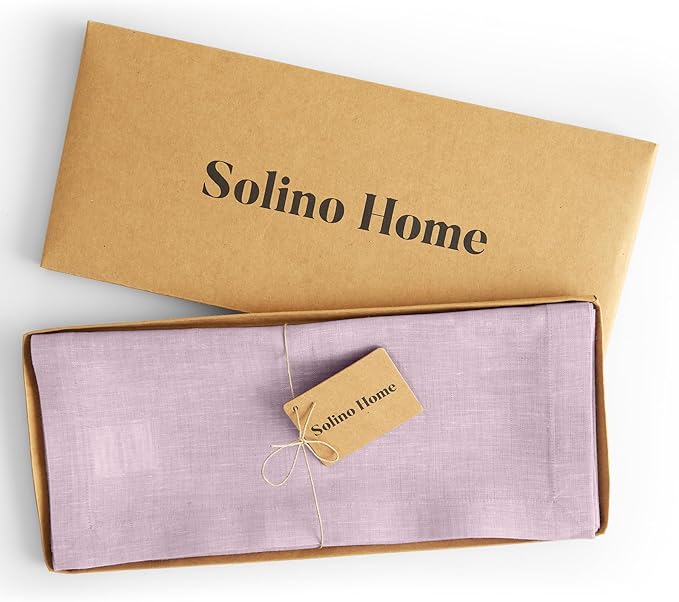 Solino Home Linen Chambray Lavender Table Runner 120 Inches Long - Athena, 100% Pure Linen 14 x 120 Inch Table Runner for Spring, Summer