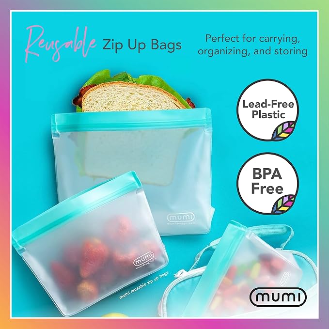 MUMI Piccolo Reusable Zip Up Bags – Set of 3 Silicone Ziplock Bag | Reusable Ziploc Bags for Food Storage, Freezer, & Snacks | BPA-Free Airtight Silicone Storage Bag for Travel & Meal Prep - Orange