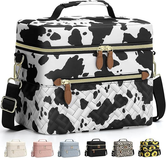 Capolo Lunch Box for Women Men Adults,Insulated Lunch Bag Leakproof Lunch Cooler Box with Removable Strap Cute Lunch Tote Bags Reusable Thermal Lunchbox for School Work Picnic(Small,Cow print)