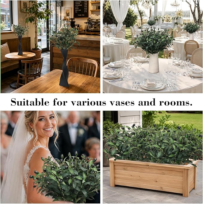 18inch 10PCS Artificial Olive Branches for Vase Faux Olive Stems Fake Greenery Olive Leaves with Lifelike Fruits Tabletop Decor for Centerpieces Indoor Floral Arrangements