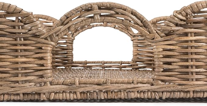 happimess TRY1000A Scalloped 21.5" Southwestern Cottage Hand-Woven Rattan Tray with Handles for Storage,Decoration, Display, Coffee Table or Serving Food, Natural