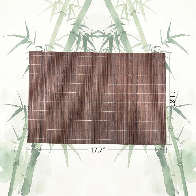 8-Pack Natural Bamboo Placemats Set - Reusable Rectangular Heat Resistant Table Mats for Everyday Use, Camping, Picnics, Party Decor - Easy to Clean & Store, Lightweight (Coffee)