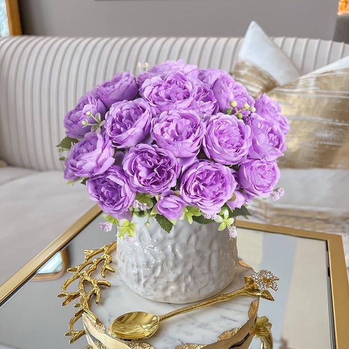 Artificial Peonies Silk Flowers, Purple Faux Peony Bouquet 4 Bundles Florals Arrangements Decor for Farmhouse Home Boho Wedding Table Centerpiece, Fake Plastic Flowers Bulk for Vase Decoration Purple