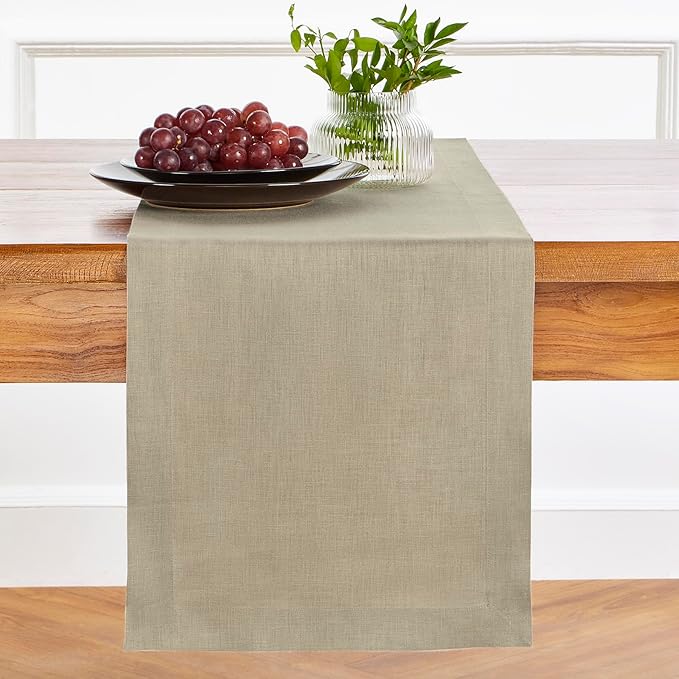 Solino Home Linen Vintage Khaki Table Runner 108 Inches Long - 100% Pure Linen 14 x 108 Inch Table Runner for Spring, Summer - Fete