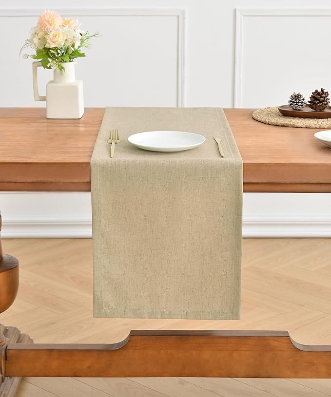 Wracra Linen Style Table Runner, Rustic Farmhouse Vintage Natural Table Runners 90 Inches Long, Handcrafted Table Runner for Fall, Winter - Everyday Use and Machine Washable