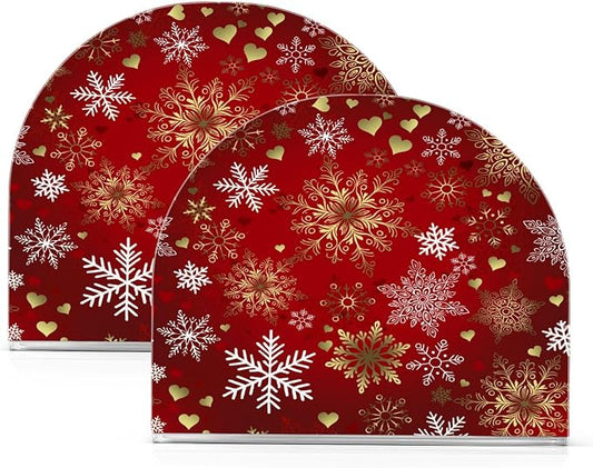 Red Gold Snowflakes Christmas Napkin Holder for Tables Paper Cocktail Napkin Holders for Kitchen and Dinning, Acrylic Dinner Napkin Dispenser for Restaurant Home Decor Bar Accessories 2 Pack
