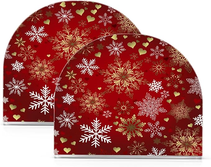 Red Gold Snowflakes Christmas Napkin Holder for Tables Paper Cocktail Napkin Holders for Kitchen and Dinning, Acrylic Dinner Napkin Dispenser for Restaurant Home Decor Bar Accessories 1 Pack