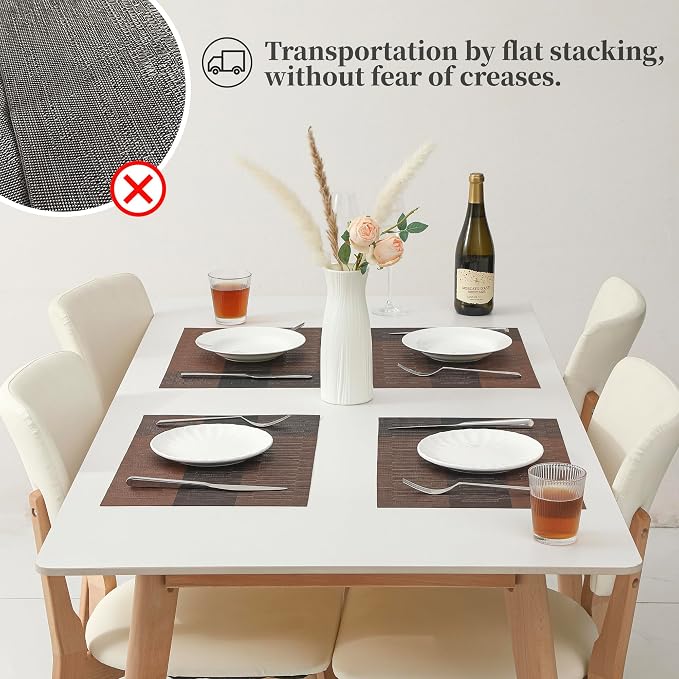 Leetaltree Brown with Black Striped Placemats Set of 4 - Heat Resistant Non-Slip Place mats for Dining Table, Washable Durable PVC Vinyl Woven Table Mats（Brown Stripe, 4）