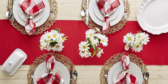 DII Basic Everyday Ribbed Tabletop 100% Cotton, Table Runner, 13x72, Tango Red