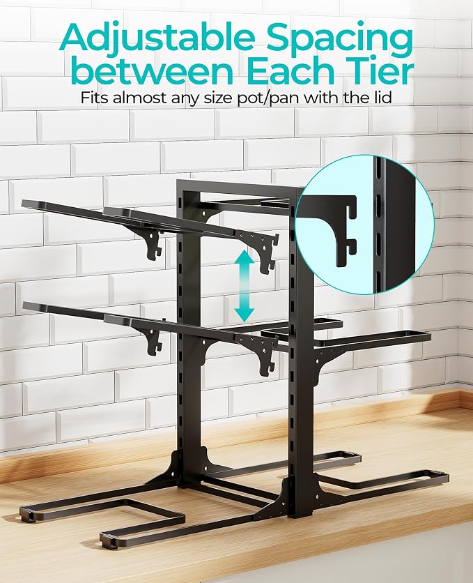 ORDORA Pots and Pans Organizer under Cabinet 13.78" Height, 6-Tier Kitchen Cabinet Organizers and Storage, Heavy Duty Pots and Pan Storage Rack Organizer inside Cabinet, Adjustable Pot Rack