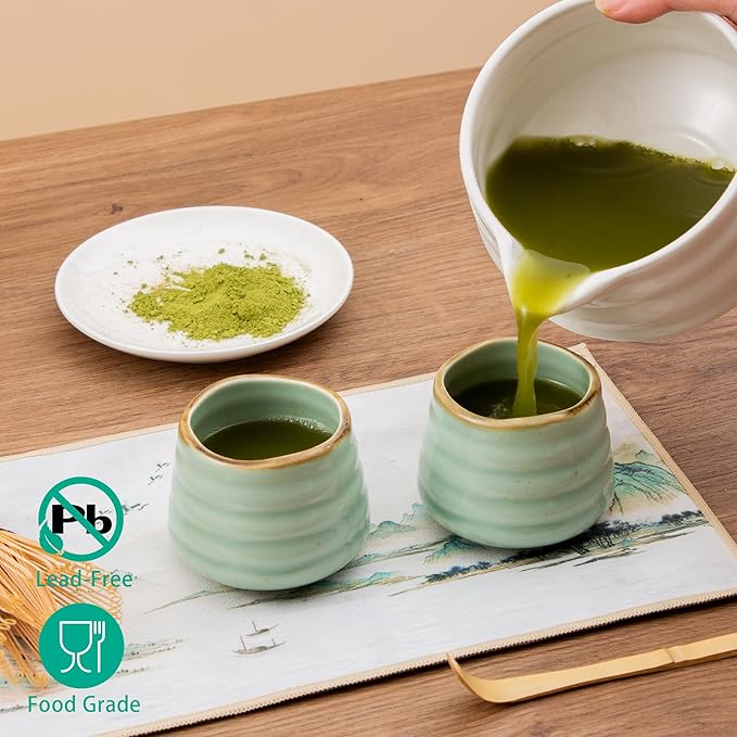 4pcs Japanese Tea Cup Set – Mini Size Cup 5OZ Ceramic Matcha Cup, Handless Espresso Cups, Cute Small Porcelain Coffee Mugs for Coffee Tea Lovers, Dishwasher & Microwave Safe (Mint)