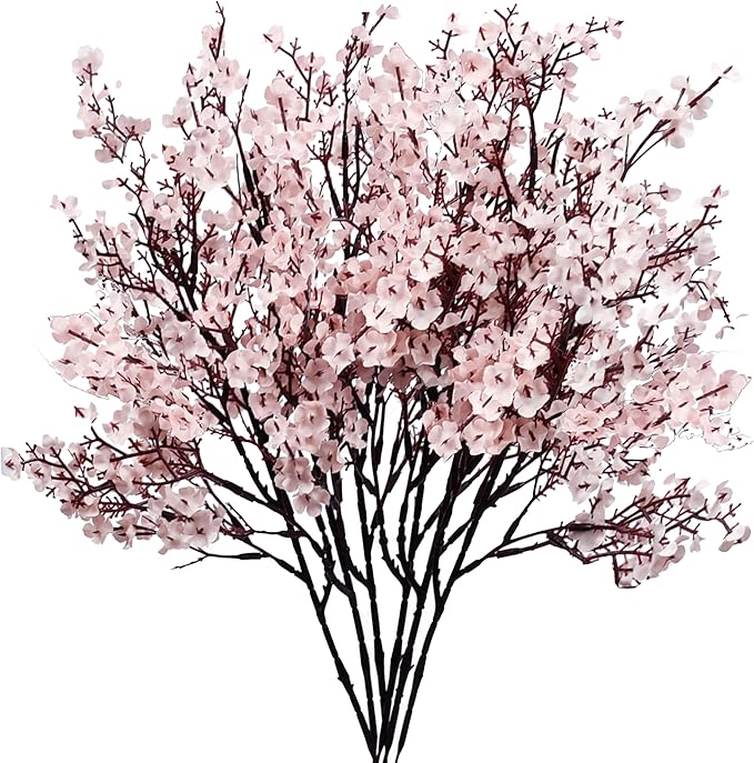 Mandy's Light Pink Artificial Baby’s Breath Flowers 6 Bundles Silk Gypsophila, 18.5 Inch European Style Modern Home Decor Centerpiece, Neutral Wedding Flower Arrangements