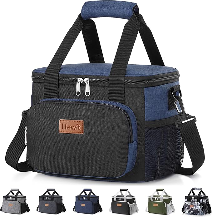 Lifewit Medium Lunch Bag, Insulated Lunch Box, Soft Cooler Cooling Tote for Adult Men Women, Black and Green 12-Can (9L)
