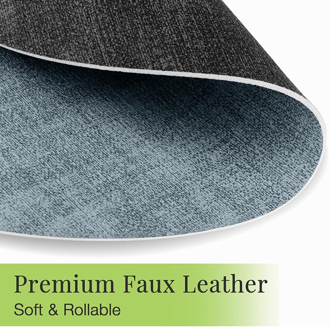 13-Inch Faux Leather Round Placemats Set of 4, Waterproof Anti-Slip Dual Sided Place mats, Heat Resistant Washable Table Mats with Coaster, Suitable for Indoor & Outdoor(4, Black Light Blue)