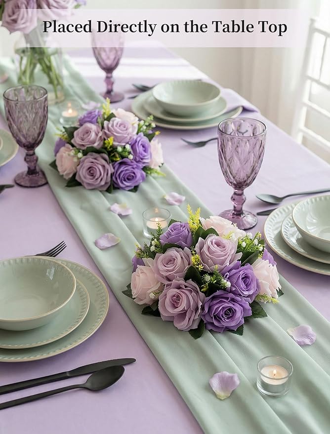 BLOSMON Wedding Flower Centerpieces for Tables: 6 Pcs Pink Purple Roses | Artificial Silk Flower Balls Arrangement Decorations for Home - Fake Silk Floral Bouquet with Base Party Reception Decor