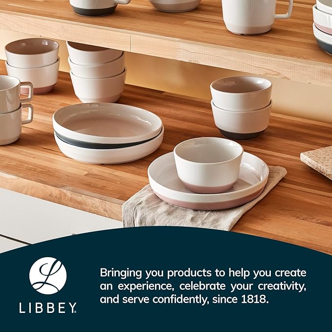 Libbey Austin Himalayan Pink Porcelain Salad Soup Bowls, Modern Style Large Soup Bowls Set of 4, Stackable Ceramic Bowls Set for Holidays, Daily Use