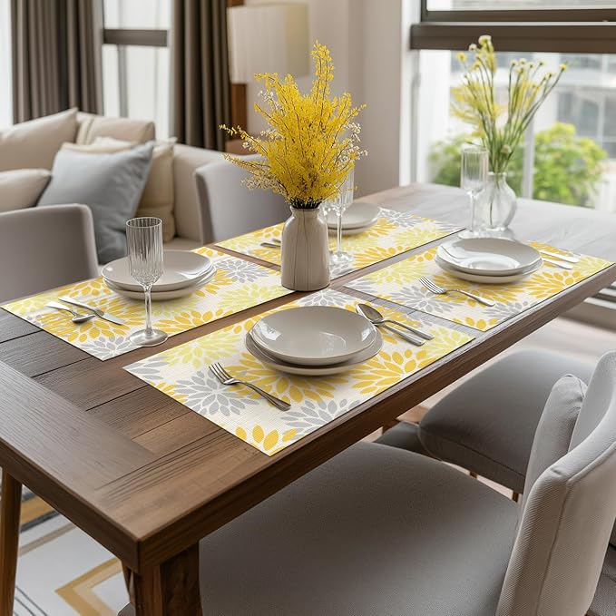 Artoid Mode Floral Plastic Placemats Set of 4, Washable Heat Resistant Non-Slip Plastic PVC Place Mats for Farmhouse Holiday Party Dining Decor