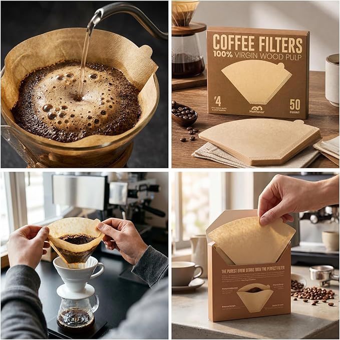 200 Count #4 Cone Coffee Filters, Unbleached Natural Paper Coffee Filters for 8–12 Cup Coffee Makers, Disposable #4 Cone Filters Compatible with Ninja Cuisinart, Drip Coffee Maker & Pour Over Brewers