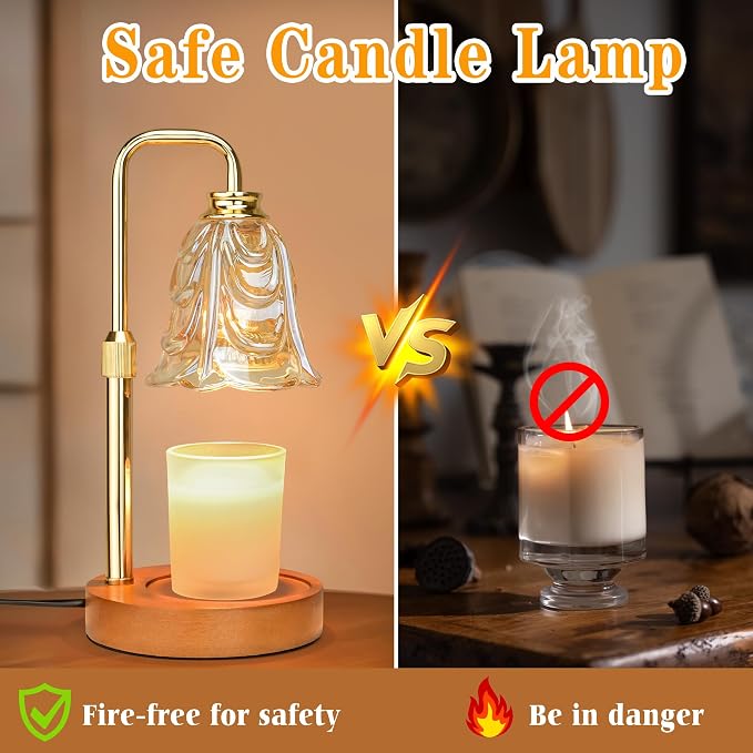 Candle Warmer Lamp with Timer Dimmer, Adjustable Height Amber Tulip Candle Wax Warmer, Christmas Birthday Gift for Mom Women,House Warming Gifts for New Home Bedroom Decor,Flower Amber