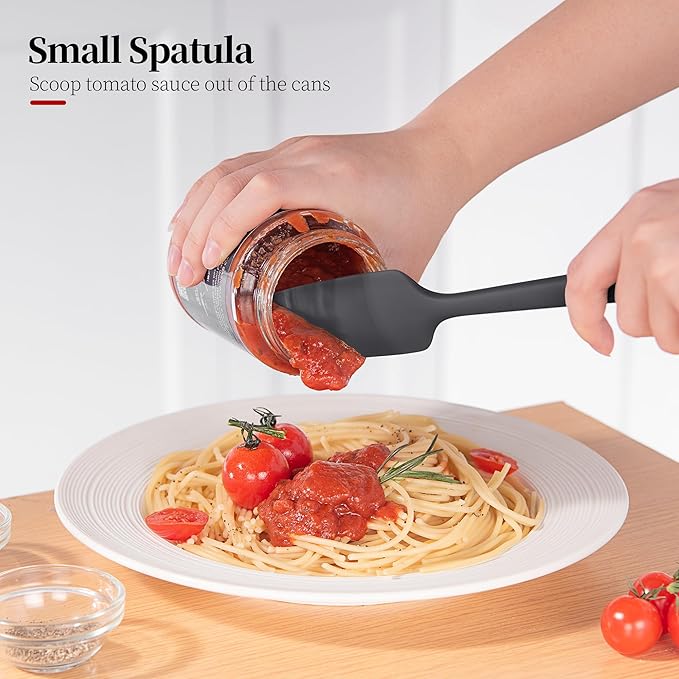 Heat Resistant Silicone Spatula Set of 3, Luxiwise 600ºF High Temp Baking Scraper Cooking Utensils Non-Stick BPA-Free for Seamless Mixing, Folding, Scraping with Rubber Kitchen Essentials (Black)