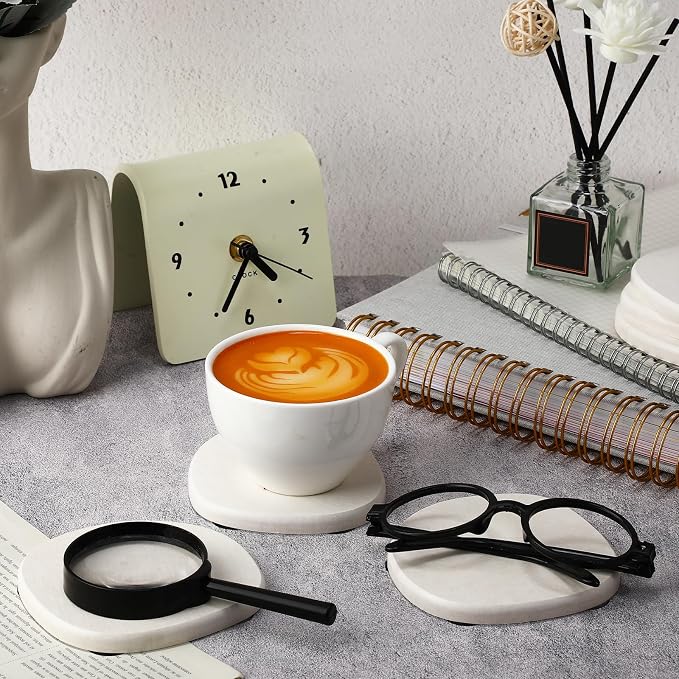 Diatomaceous Earth Coaster ，Set of 6，Unique White Absorbent Coasters for Drinks，Modern Aesthetic Instant Dry Stone Drink Coasters（6,White）