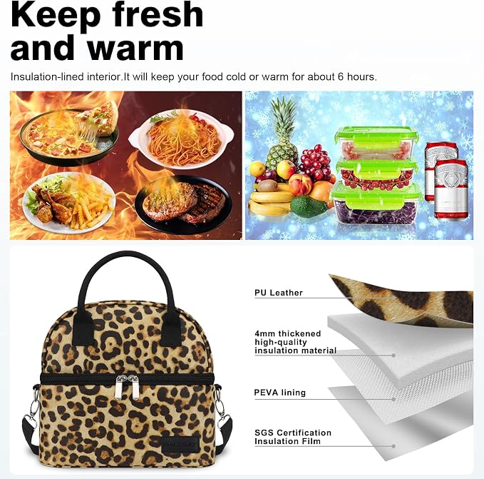 BALORAY Lunch Bag for Women Men Insulated Lunch Box for Adult Reusable Lunch Tote Bag for Work, Picnic, School or Travel (Black/Beige),L