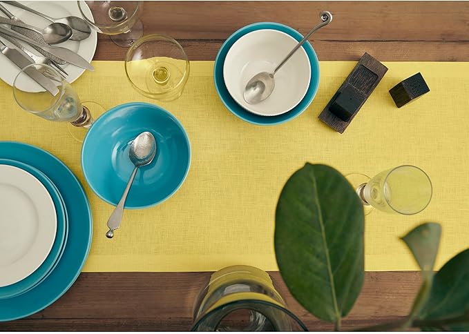 Solino Home Linen Table Runner 48 Inches - 100% Pure Linen Sunshine Yellow Table Runner 14 x 48 Inch Ideal for Dresser and Coffee Tables, Spring, Summer - Fete