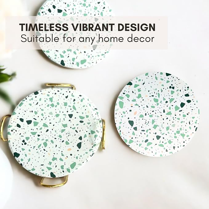 Terrazzo Coasters Set of 6, Ceramic Absorbent Drink Coasters, Cute Mid Century Boho Coaster, Coffee Table Desk Decor, Colorful Stone Coaster for Drinks