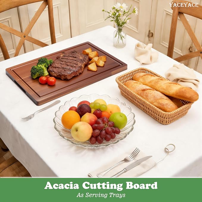 Wood Chopping Board, Large Size 16.5"x12" Acacia Wood Cutting Board with Juice Groove, Thick Wooden Cutting Boards for Kitchen, Home, Foods