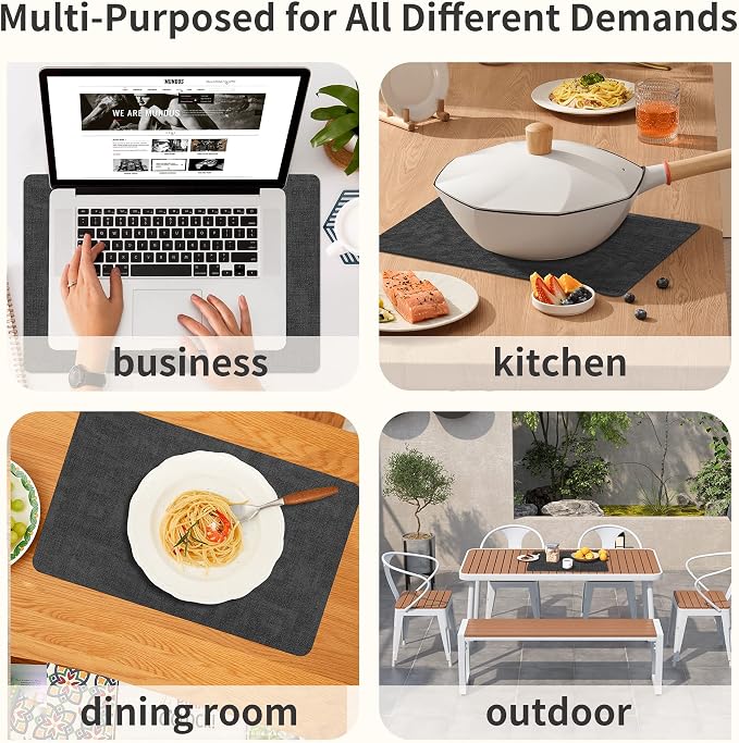 Maxpearl Faux Leather Placemats Set of 8 - Waterproof - Wipe Clean - Heat Resistant - Non Slip Dining Table Place Mats, Suitable for Indoor & Outdoor Use, 17’’x12’’, Black