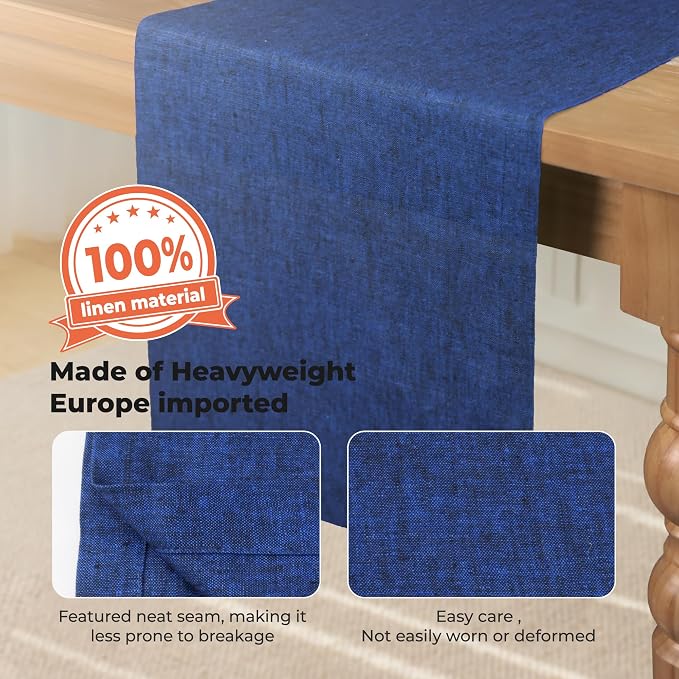 100% Pure Linen Table Runner 90 Inches Long.Coffee Table Runner,Farmhouse Style, 14x90 Inches,Perfect for Spring, Summer, Dining Table, Holiday Decorand Dresser -Athena -Royal Blue