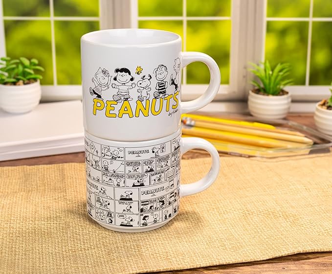 Peanuts Comic Panels 2-Piece Ceramic Stackable Mug Set | Coffee Cups For Beverages | Each Holds 13 Ounces