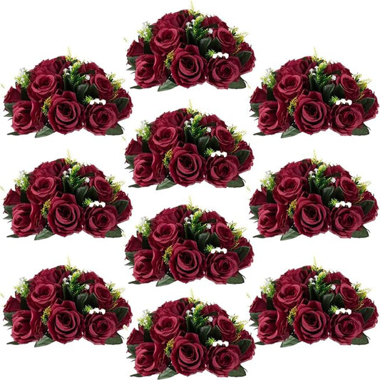 Flower Centerpieces for Wedding Tables: Wedding Table Decorations Burgundy Flower Balls Centerpieces for Engagement Cerebration Party Center Pieces 10 Packs