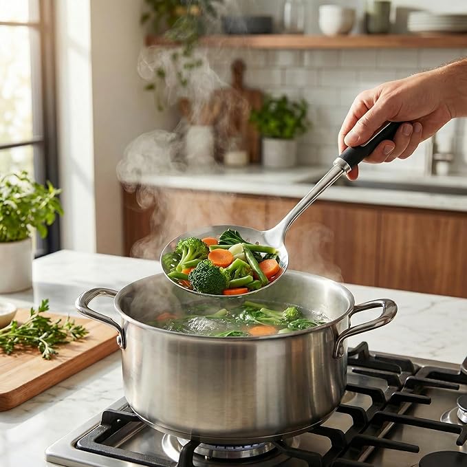 Cooking Utensil Set, Stainless Steel Kitchen Tools Include Solid & Slotted Spatula,Soup Ladle, Heat-Resistant, Dishwasher Safe, Ergonomic Handle