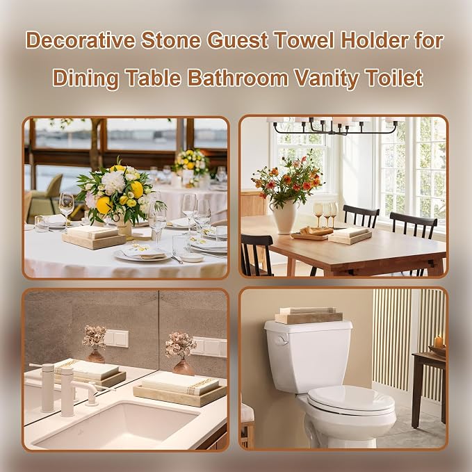 Natural Travertine Guest Towel Holder, Stone Napkin Holder for Bathroom,Gorgeous Bathroom Napkin Holder Tray, Stylish Guest Towel Holder Tray for Bathroom Toilet Dining Table, Beige