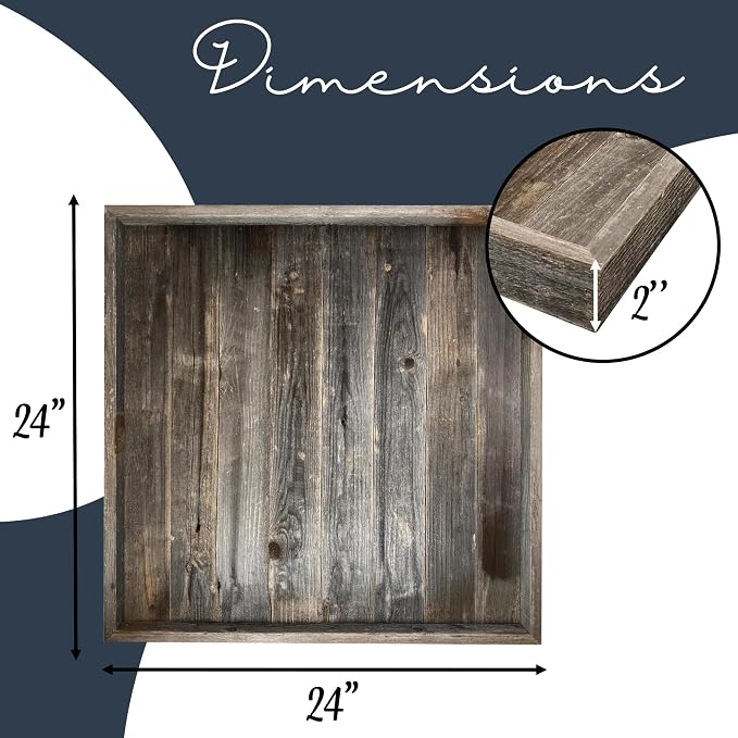 Wooden Ottoman Tray with Felt Pad – Decorative Couch Serving Tray Made with Real Rustic Reclaimed Wood - Perfect for Living Room Ottomans, Sofas, & Coffee Tables -24" x 24" - Natural Weathered Gray