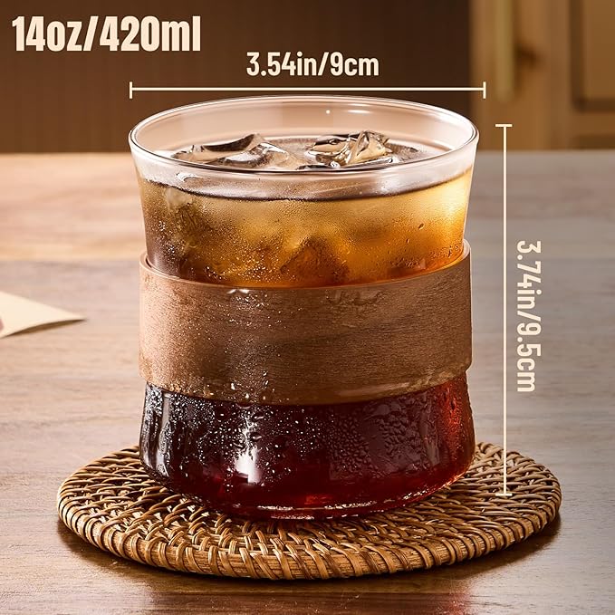PARACITY Espresso Cups Set of 2 with Wooden Ring (14 OZ)