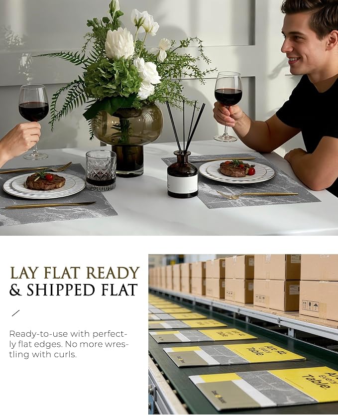 Leetaltree Reversible Marble Placemats Set of 8 – Ships Flat and Stays Flat, Durable Washable Vinyl PVC Placemats, Heat Resistant, Easy Wipe Clean (Gray Marble Pattern)