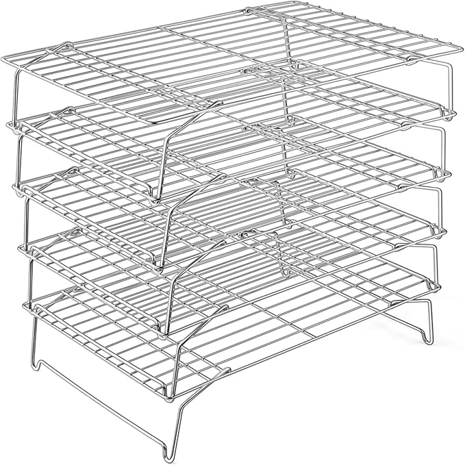 P&P CHEF Cooling Rack, 5-Tier Stainless Steel Stackable Baking Cooking Racks for Cooling Roasting Grilling, Collapsible & Heavy Duty, Oven Safe & Easy Clean, 16.5" x 11.4", Silver