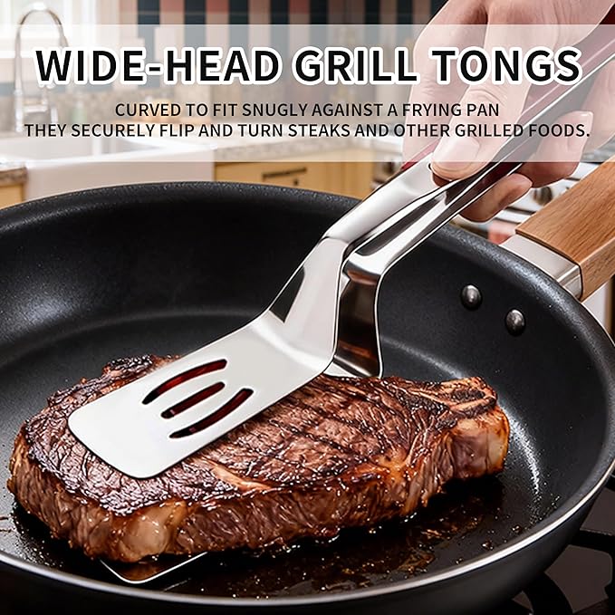304 stainless steel kitchen tongs for cooking,2 pack set With a locking mechanism and an automatic release feature for Grilling, Cooking and Flipping