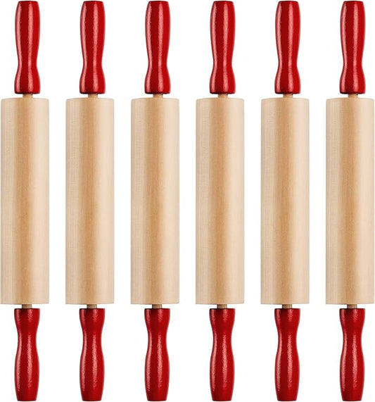 Mini Rolling Pin 7.5 Inch (6 Pack) Kids Rolling Pin Set for Play Dough Accessories Small Pin for Dough - Wooden Rolling Pins For Baking With Handles for Foods, Baking Supplies, And Playtime
