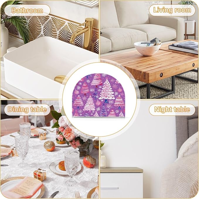Christmas Trees Purple Acrylic Fall Napkin Holder for Table Kitchen Cocktail Dinner Napkin Holders Countertop Modern Room Decor