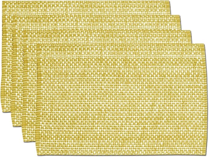 Sweet Home Collection 100% Cotton Placemats for Dining Room Rectangle Two Tone Woven Fabric 13" x 19" Soft Durable Table Mat Set, Set of 6, Gold