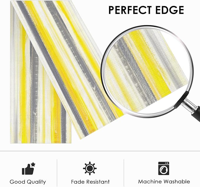 Emvency Yellow Abstract Table Runner, Modern Grey White Striped Dining Decor for Kitchen Coffee Table Family Dinners Holiday Parties Wedding Events Decor(13x72 inch)