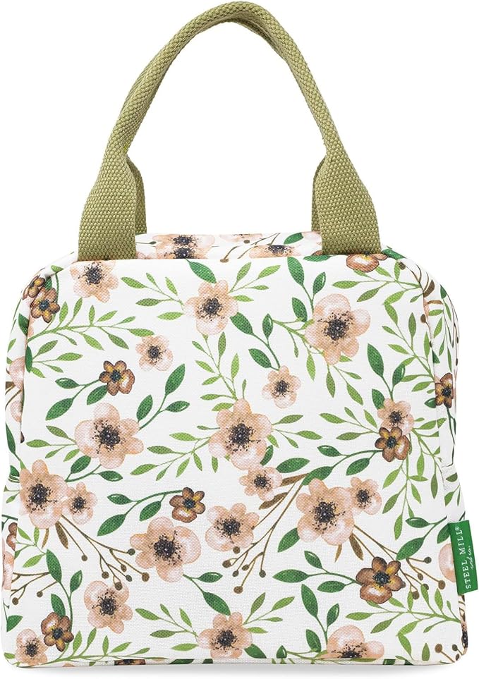 Steel Mill & Co Insulated Lunch Tote Bag for Women, Large Capacity Cooler Lunch Box, Cute Lunch Bag for Adults, Mini Cooler with Zipper Closure, Pockets, and Sturdy Handles (Woodland Floral)