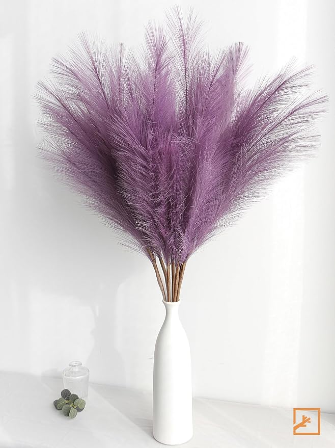 ZIFTY 7-Pcs 38"/3.1FT Faux Pampas Grass Large Tall Fluffy Artificial Fake Flower Boho Decor Bulrush Reed Grass for Vase Filler Farmhouse Home Wedding Decor (Purple)