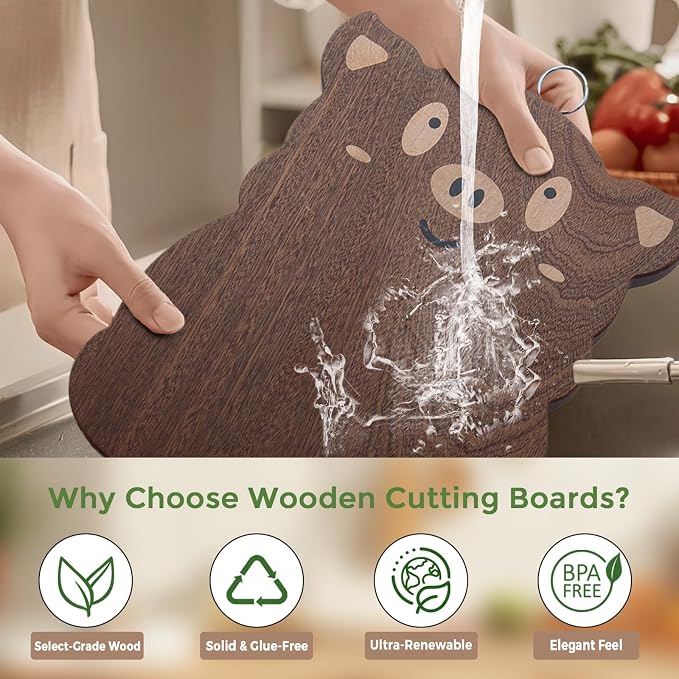 Animal Shaped Cutting Board, Decorative Hardwood Chopping Block for Kitchen Wall Hanging, Wooden (Piggy, 13"L x 10"W)