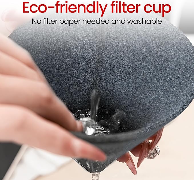 Reusable Drip Ceramic Coffee Filter With Premium Bamboo Tray, High Temperature Resistant, No Paper Pour Over Coffee Makers, Large Capacity for Home-Office-Travel Coffee Brewing