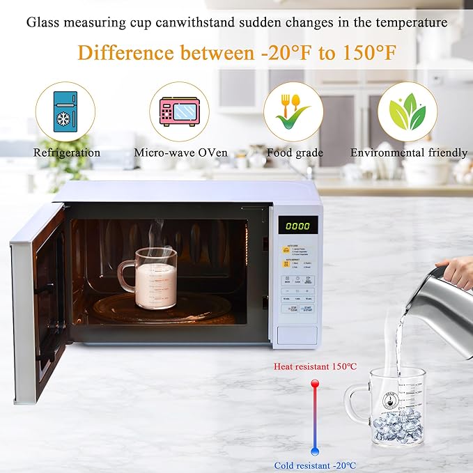 8 Oz Glass Measuring Cup Espresso shot glasses Clear Coffee Mugs for Hot or Cold Glass Expresso Small Coffee Cup with Glass Handle High Borosilicate Glass Cup (Colorful)